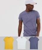 Asos Design 3 Pack T-shirt With Roll Sleeve Save - Multi