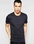 Selected Homme Dot Detail Short Sleeve V-neck T-shirt - Navy