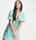 Influence Tall Ruched Tea Dress In Green Floral