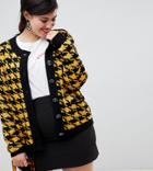 Asos Design Curve Cardigan In Houndstooth With Vintage Look Buttons - Multi