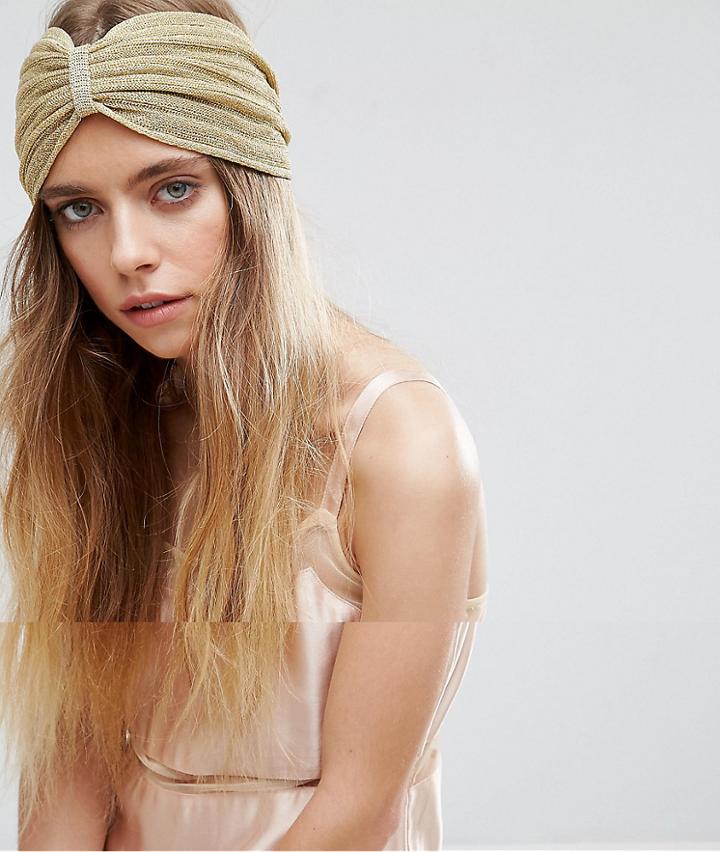 Asos Fine Knit Knot Front Headband - Gold