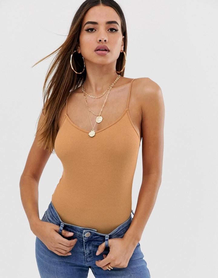 Asos Design Spaghetti Strap Cami Body In Golden - Brown