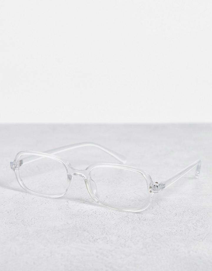Asos Design Recycled Rectangle Fashion Glasses In Clear Frame With Clear Lens-no Color