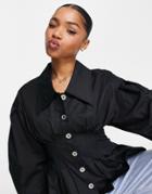 Urban Revivo Cinched Waisted Jacket In Black