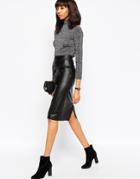 Asos Midi Pencil Skirt In Leather - Black