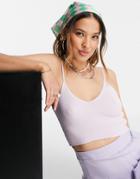 Bershka Knit Cropped Tank In Lilac-purple