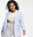 Asos Design Curve Clean Double Breasted Linen Suit Blazer In Blue-blues