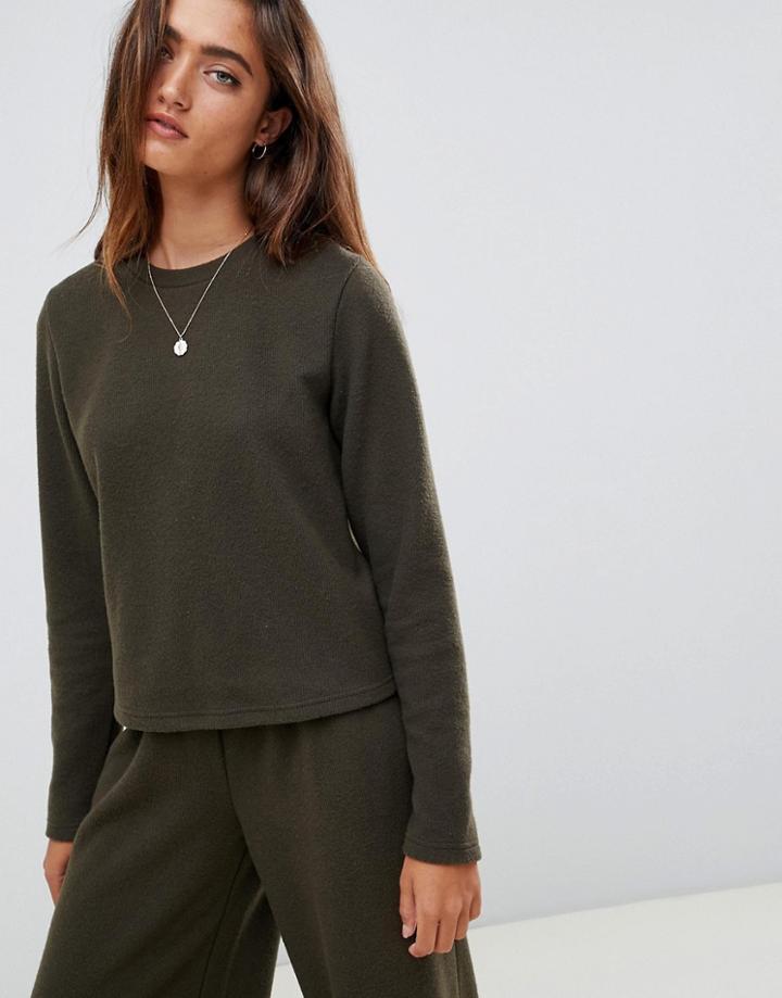 Asos Design Lounge Brushed Ribbed Sweat - Green