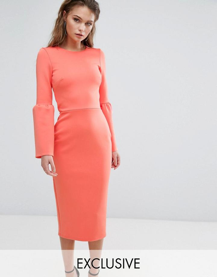 True Violet Midi Dress With Structured Fluted Sleeve - Multi