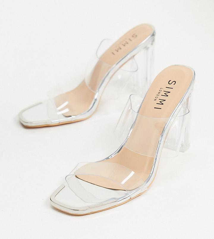 Simmi London Wide Fit Heidi Double Strap Mules With Toe Plating In Silver