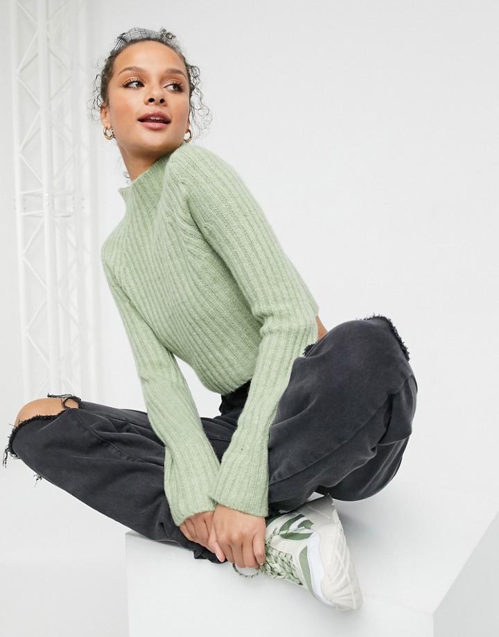 Monki Celine Ribbed Sweater In Sage Green