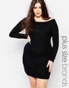 Missguided Plus Bardot Ribbed Body-conscious Dress - Black