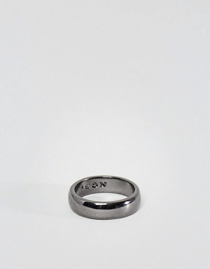 Icon Brand Band Ring In Gunmetal-silver