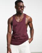 Asos Design Tank Top With Extreme Racer Back In Burgundy-red