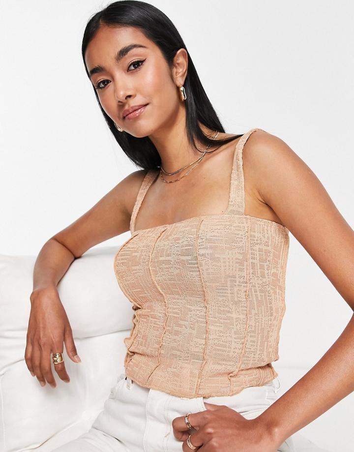 Asos Design Seam Detail Tank Top In Textured Fabric In Camel-neutral
