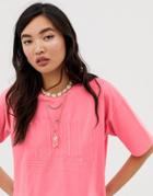 Asos Design Boxy T-shirt With Florida Embroidery In Washed Pink - Pink