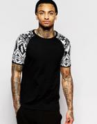 Asos Muscle T-shirt With Geo-tribal Print Raglan Sleeves - Black