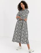 Asos Design Trapeze Midi Shirt Dress In Leopard Prin-multi