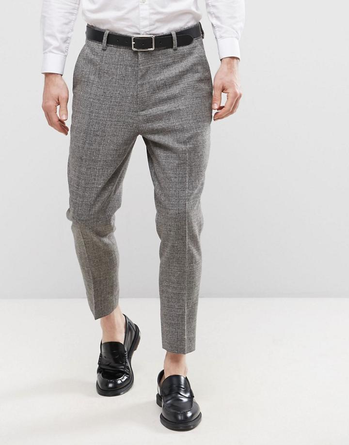 Asos Tapered Cropped Textured Pant In Charcoal - Gray