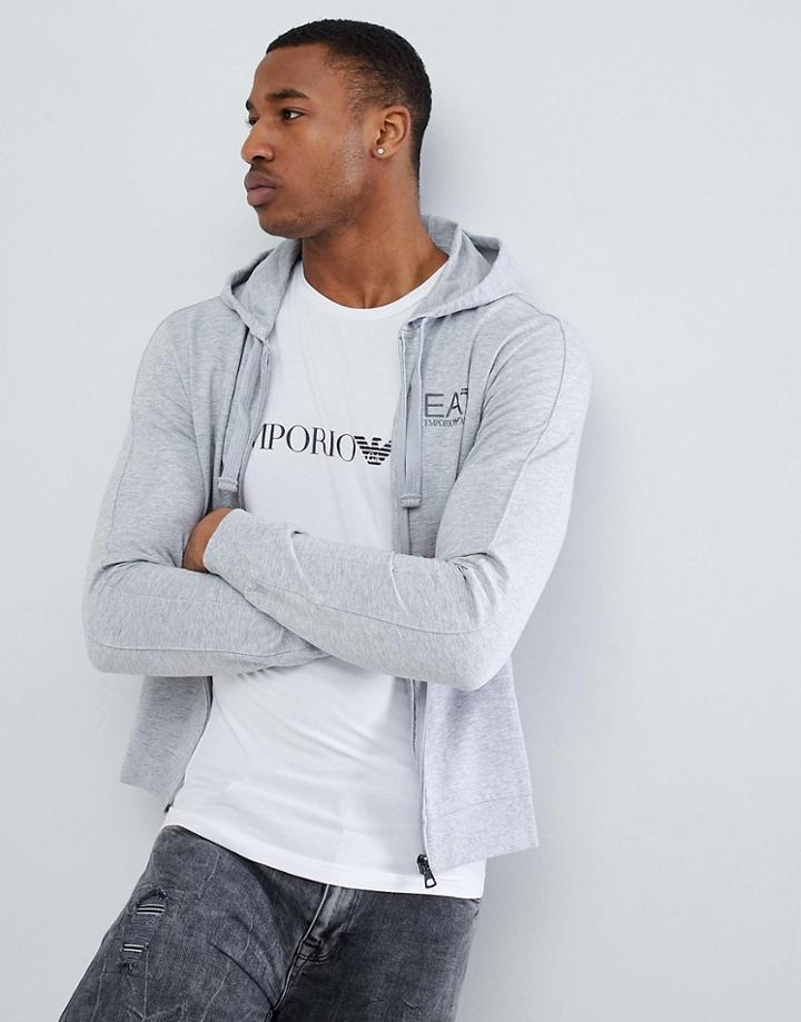 Ea7 Zip Through Hooded Logo Sweat In Light Grey - Gray