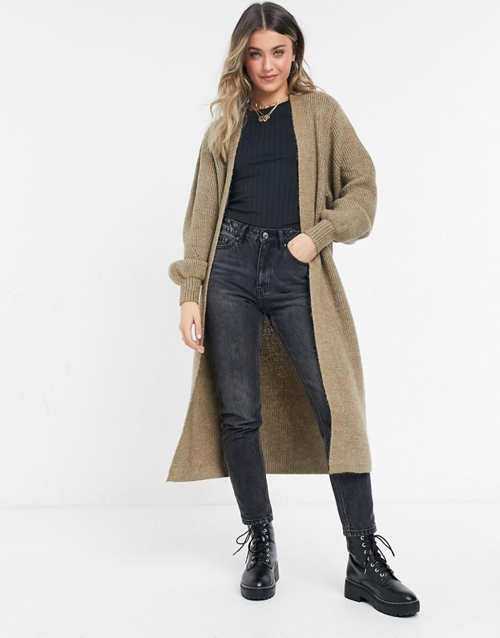 Asos Design Maxi Edge To Edge Cardigan In Taupe-neutral
