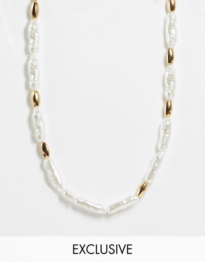 Designb London Exclusive Choker Necklace In Pearl And Gold-multi