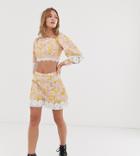 Asos Design Lace Trim Short Two-piece In Check Floral Print - Multi