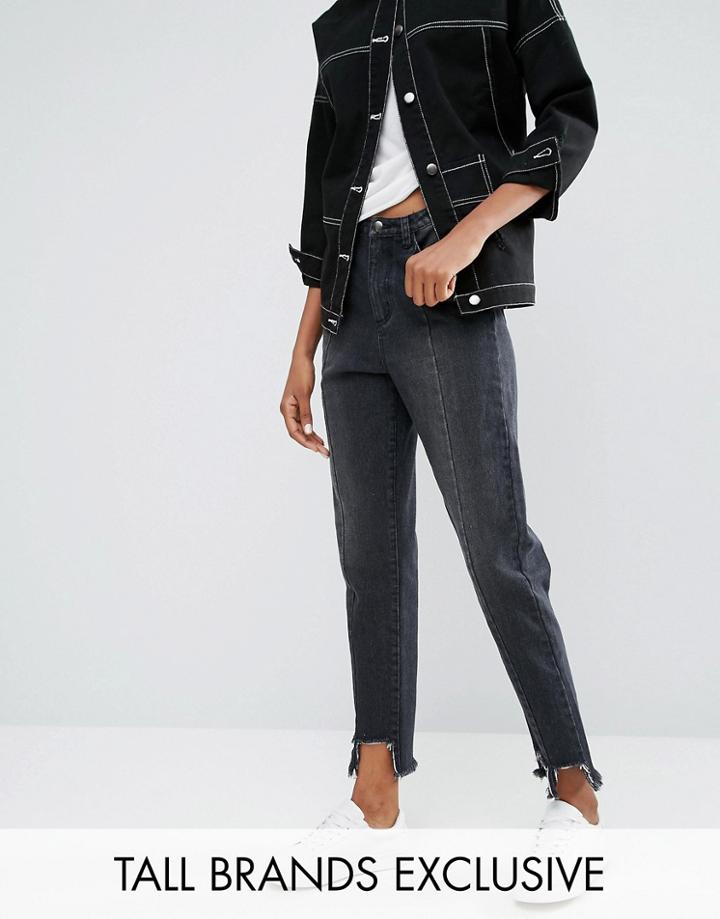 Daisy Street Tall Paneled Mom Jean With Frayed Stepped Hem - Black