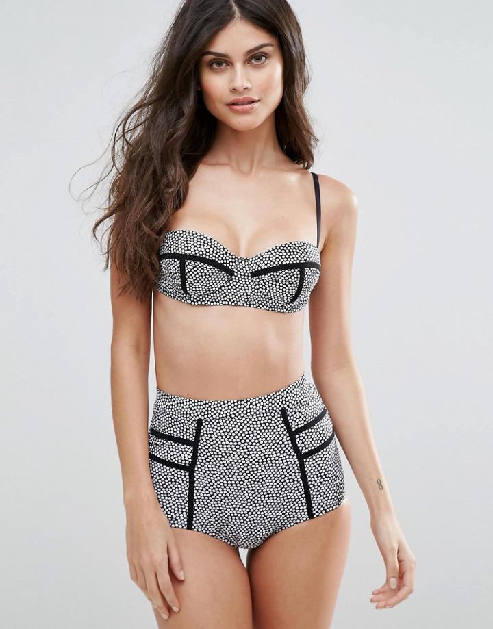 Pistol Panties High Waisted Monochrome Simono Bikini Set - Black