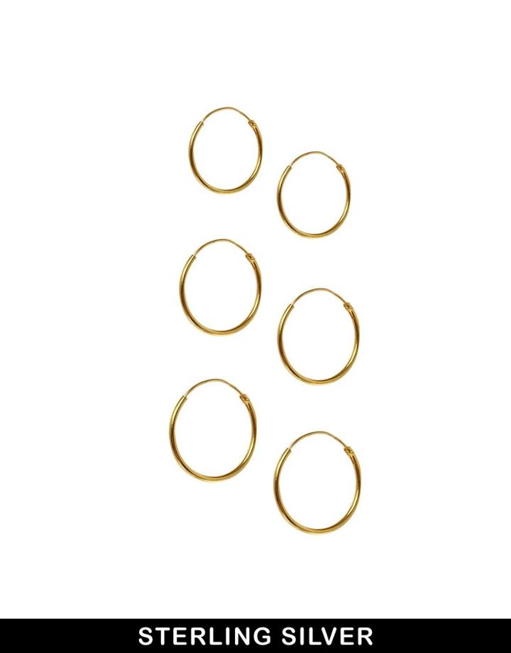 Asos Multipack Gold Plated Sterling Silver Hoop Earrings