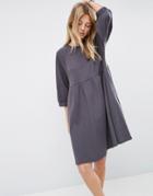 Asos Cotton Smock Dress With Elastic Cuff Detail - Gray
