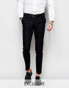 Heart & Dagger Tonal Brushed Check Suit Pants In Super Skinny Fit - Black