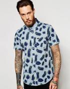 Lee Regular Fit Shirt Short Sleeve All Over Leaves Print In Blue - Illusion Blue