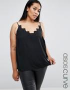 Asos Curve Geo Cut Out Front Cami Top - Black