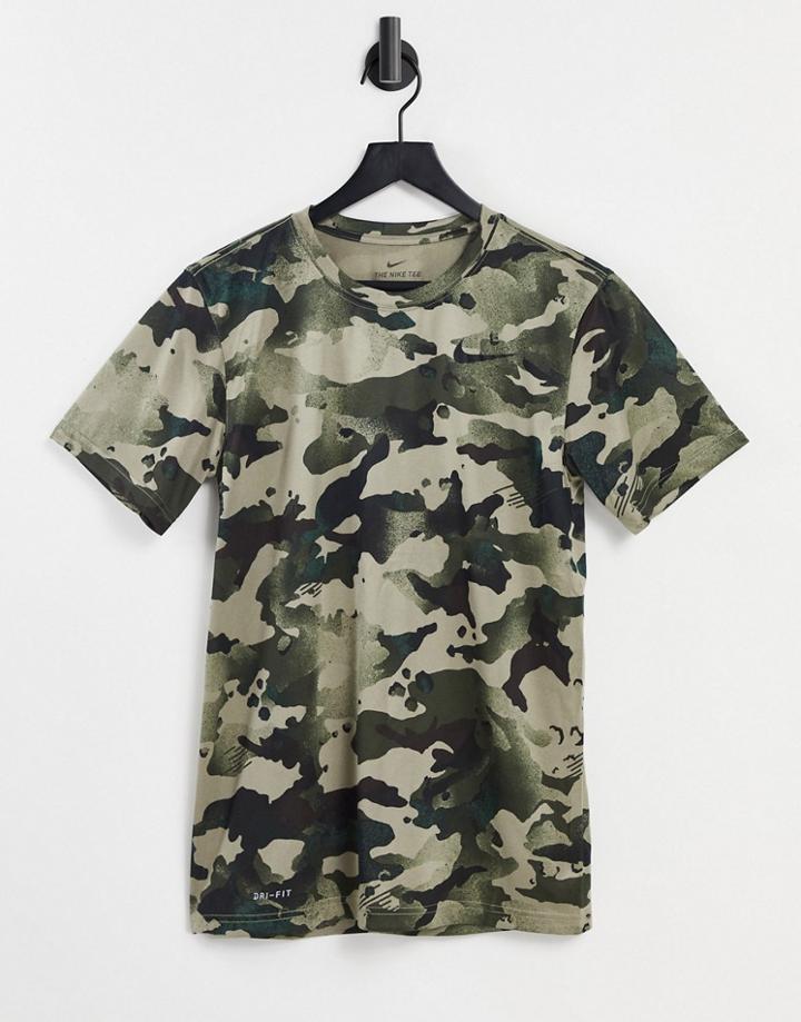 Nike Training Camo T-shirt In Khaki-neutral