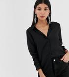 Asos Design Tall Long Sleeve Soft Shirt-black