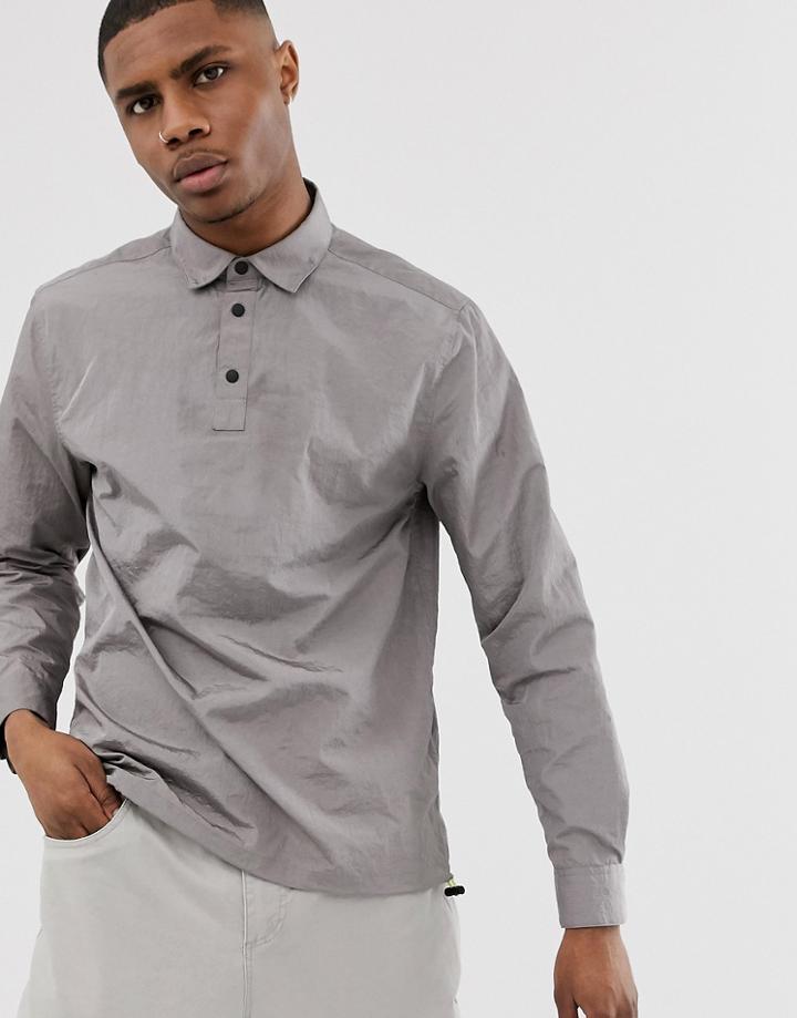 Asos Design Nylon Overhead Shirt With Drawstring Detail In Gray - Gray
