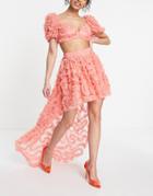 Asos Luxe 3d Lace High Low Hem Mini Skirt In Coral-pink