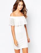 Club L Essentials Body-conscious Dress With Lace Bardot Detail - White