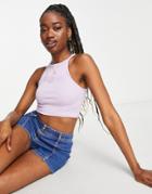 Stradivarius Miami Beach Embroidered Tank Top In Lilac-purple
