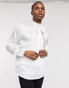 Asos Design Regular Fit Tie Front Satin Shirt In Ivory-neutral