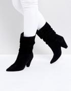 Asos Cianna Suede Slouch Cone Heel Boots - Black
