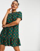 Ax Paris Drop Hem Smock Dress In Polkadot-multi