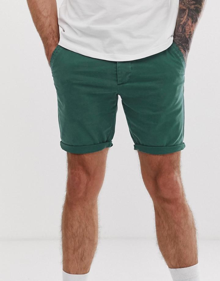 Asos Design Skinny Chino Shorts In Washed Green