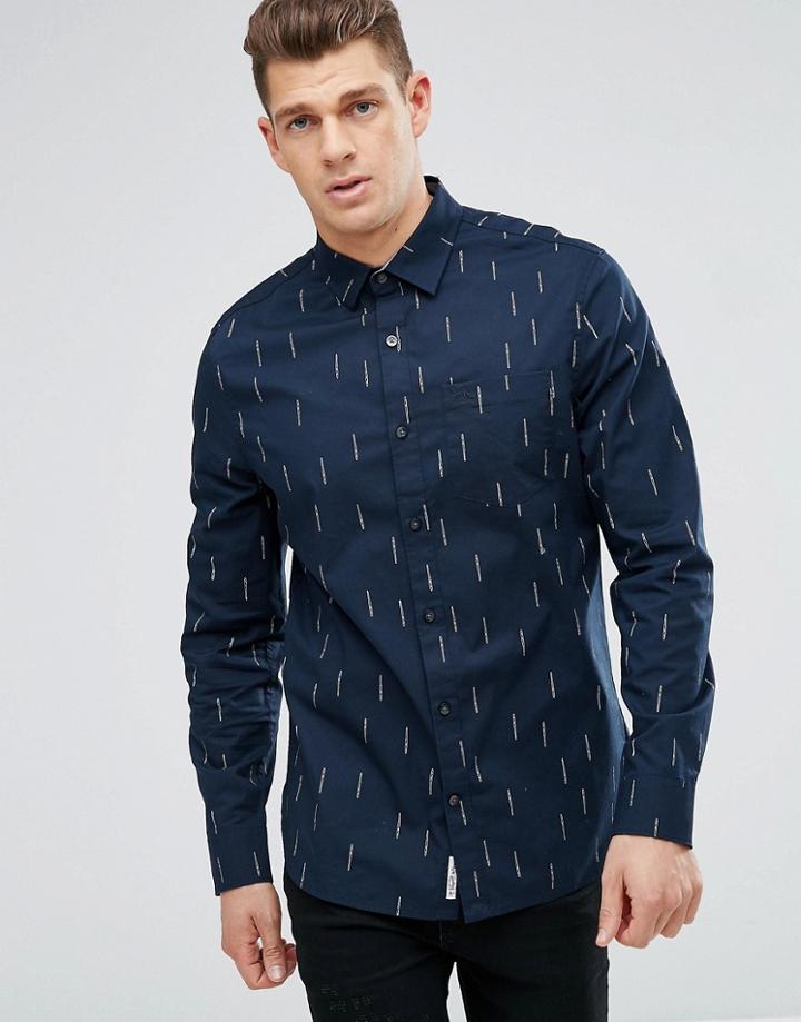 Original Penguin Shirt Paintbrush Heritage Slim Fit In Navy - Navy