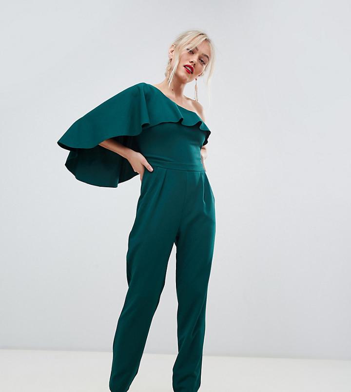 City Goddess Petite One Sleeve Wide Leg Jumpsuit - Green