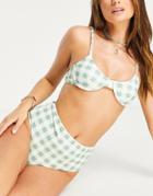 Fashion Union Exclusive High Waist Bikini Bottom In Green Gingham-multi