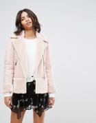 Miss Selfridge Faux Shearling Aviator Jacket - Multi