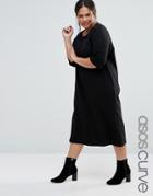 Asos Curve Cotton Midi T-shirt Dress With Raglan Sleeve And Boat Neck - Black