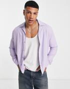 River Island Short Sleeve Revere Collar Shirt In Purple